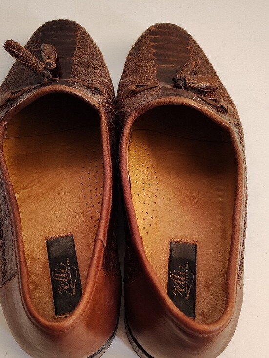 Zelli Made In Italy Men\'s Size 11.5 Brown Tan Croc-Embossed Tassel Loafers 6S X main image 4